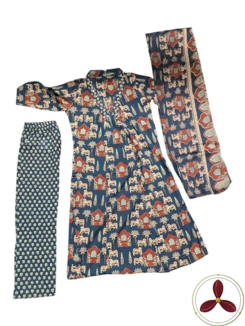 Pure Cotton Blue Kalamkari Ethnic wear 3 Set - TT1017749 