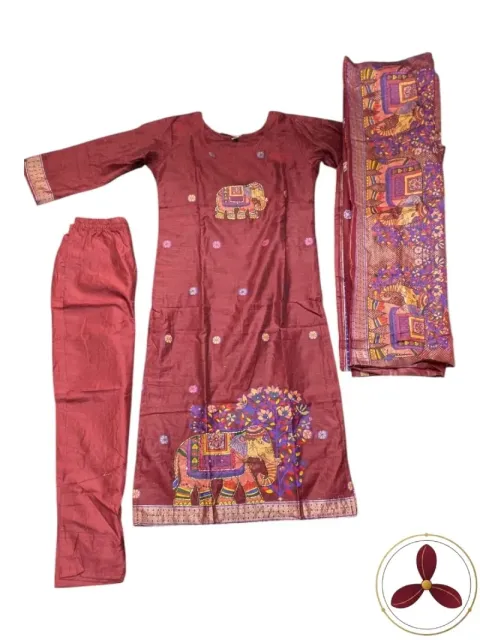 Pattu Silk Maroon Elephant Desing Ethnic Wear 3 Set Dress - TT1018792 