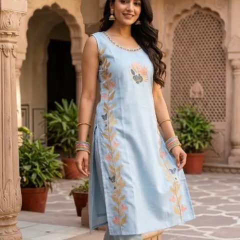 Sky Blue Embroidery work Co-Ord set - TT1018788